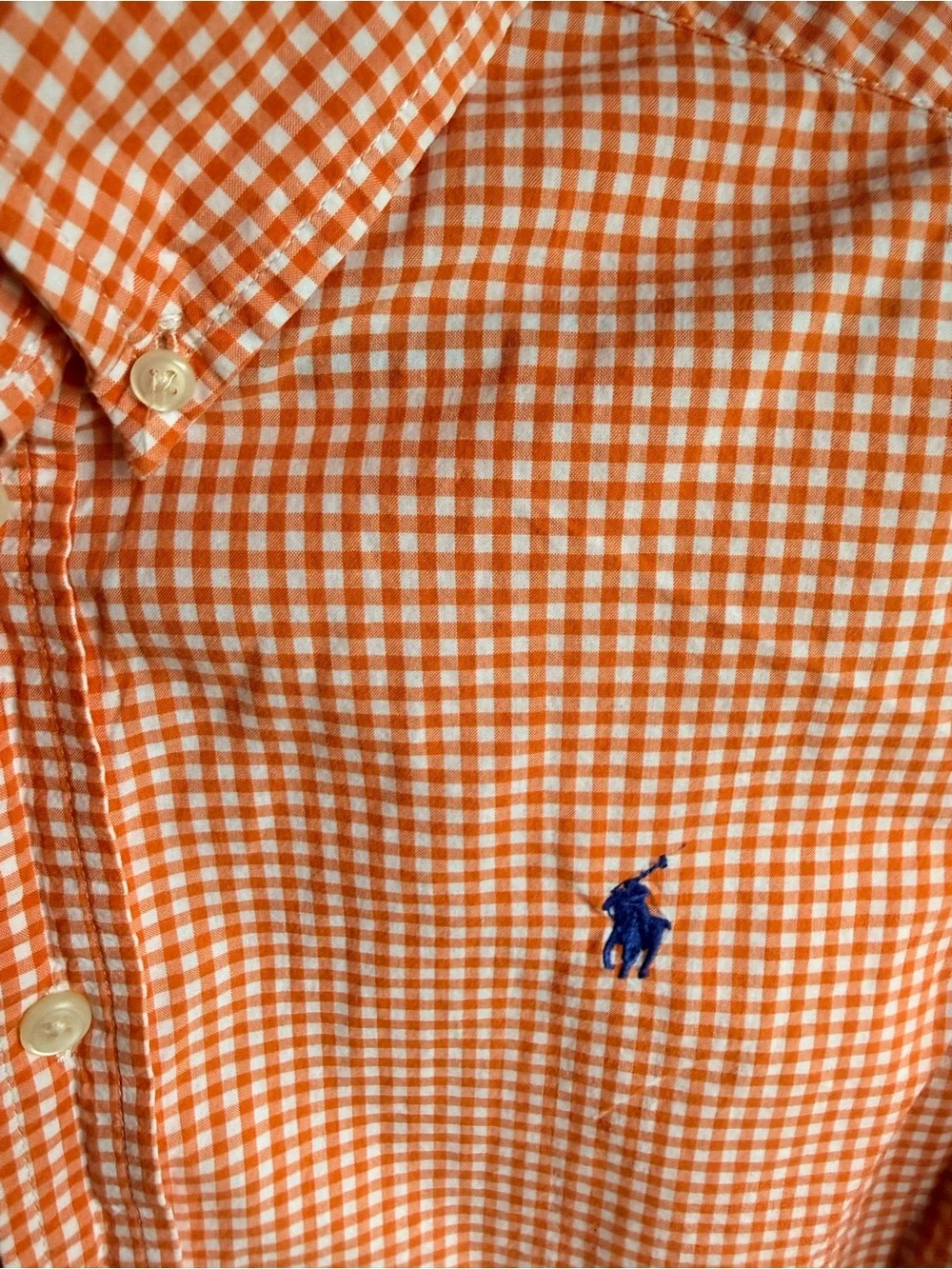 Ralph Lauren Orange and White Gingham Button-Down Shirt with Blue Pony